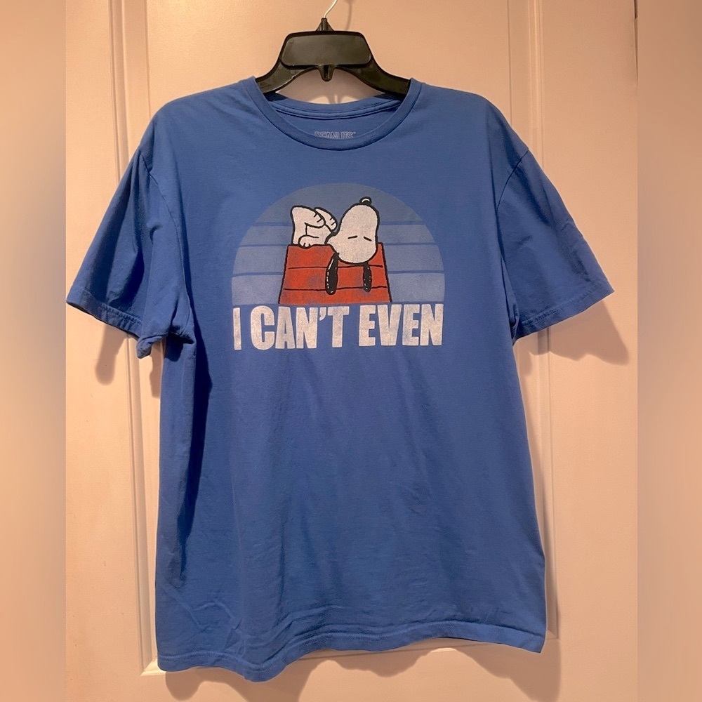 Peanuts Blue Short Sleeve Tee with Snoopy Graphic “I can’t even” - Large
